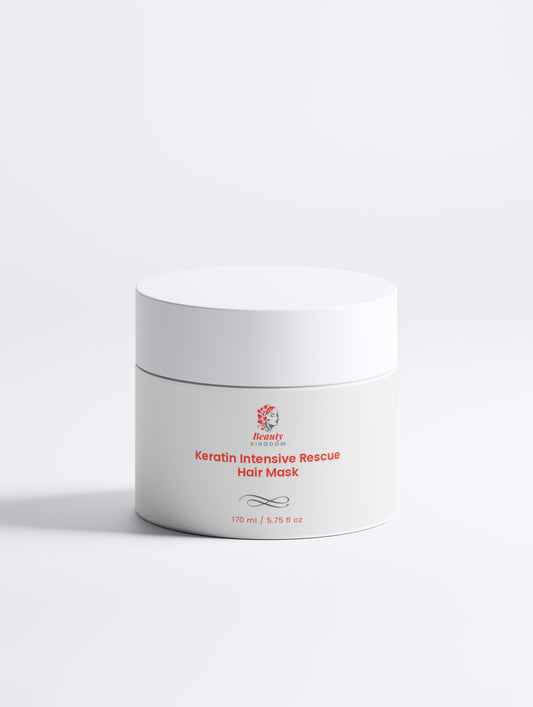 Keratin Intensive Rescue Hair Mask In A Professional White Jar On A Clean White Background