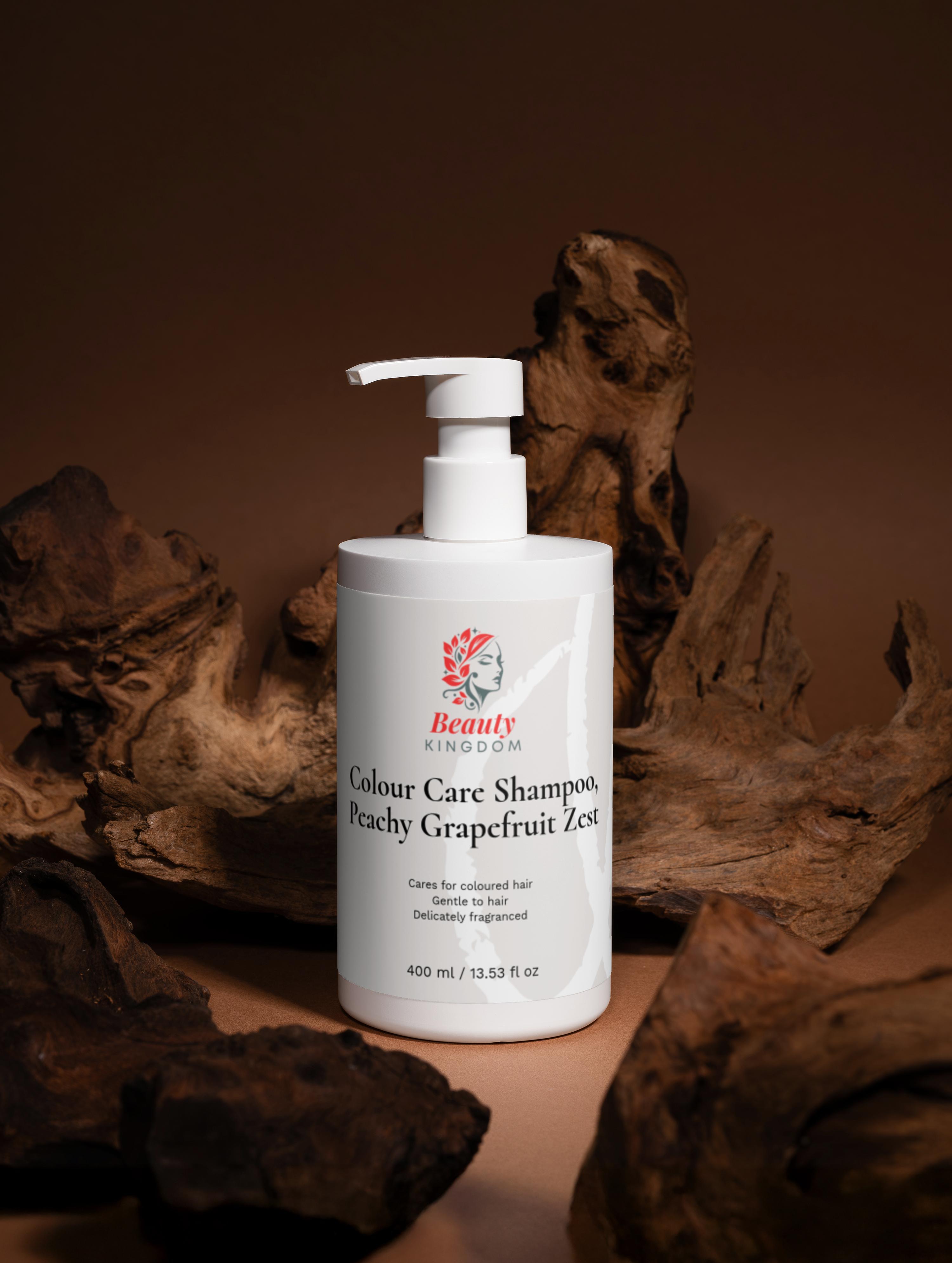 Beauty Kingdom Colour Care Shampoo bottle with pump on a brown background
